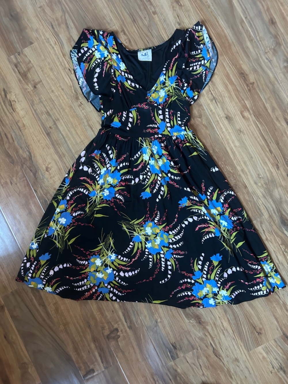 Anthropologie Floral Flutter Sleeve A-Line Dress Lined Garden Party Sz XS